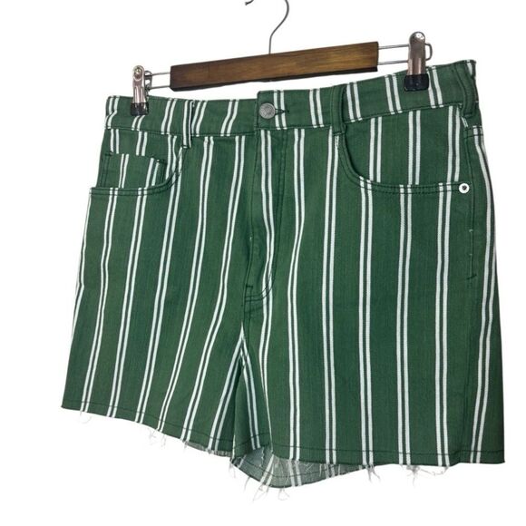 Anthropologie Pilcro Green & White Stripe Frayed Hem Shorts - Picture 1 of 10